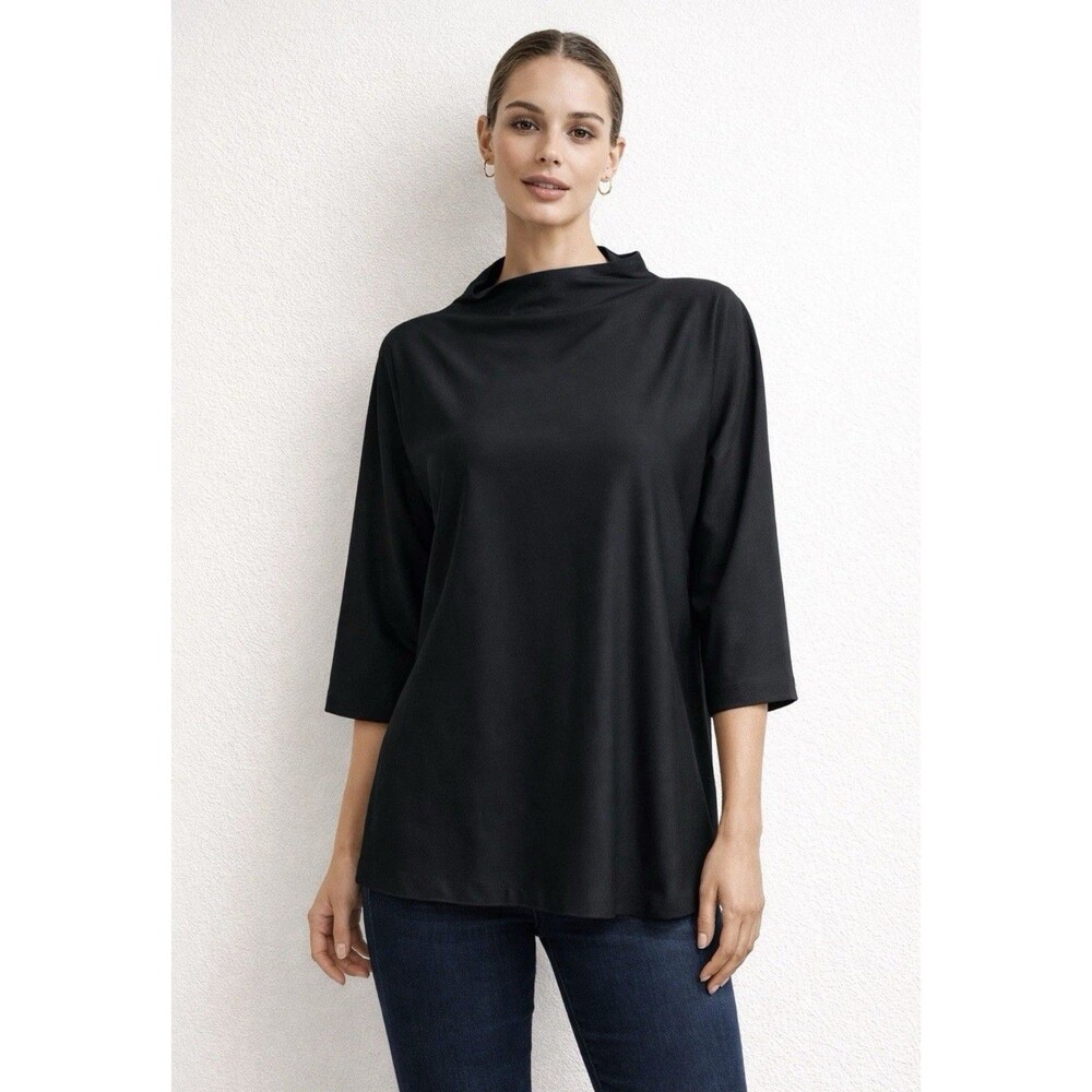 Bryn Walker Adria Funnel Neck Modal Top Sweater Size L Black Mod 3/4 Sleeve